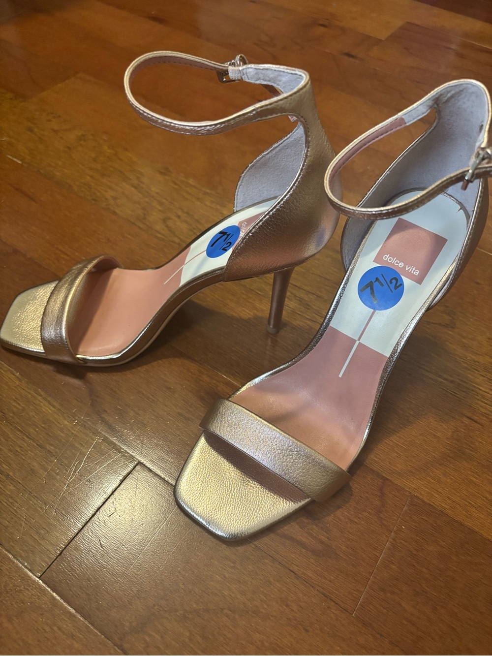Dolce Vita Metallic Rose Gold Ankle-Strap Heels